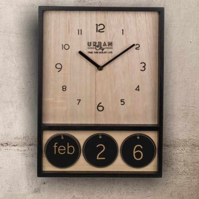 Ceas de perete din lemn cu calendar Urban