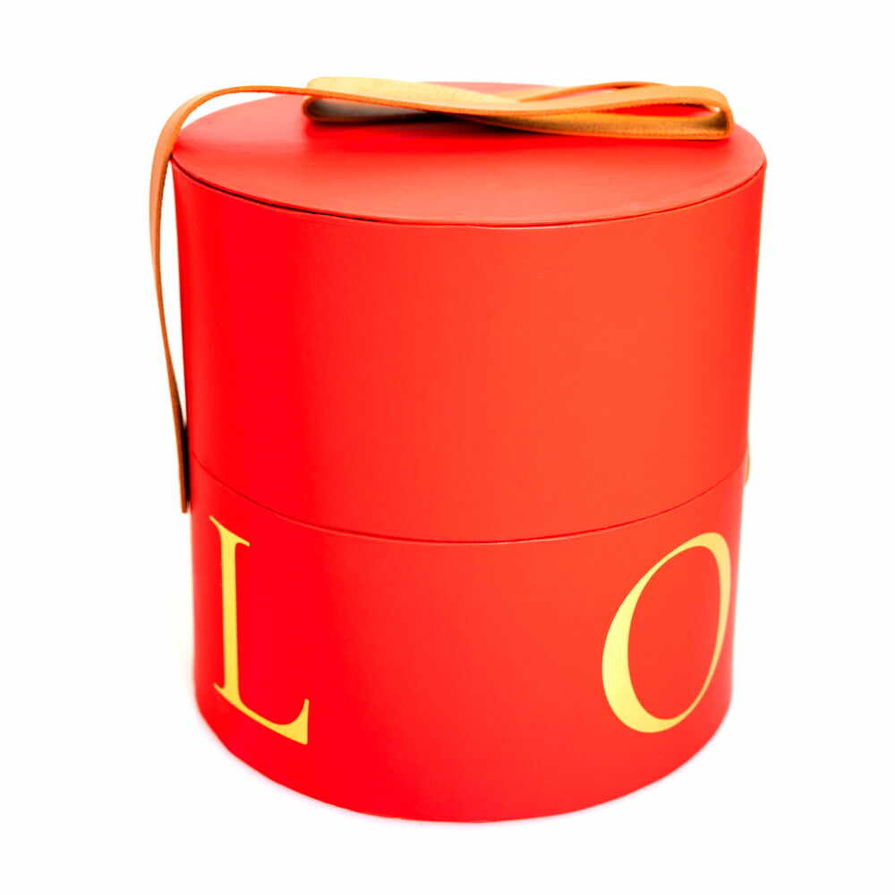 Set 2 cutii cilindrice cu mâner model Love - roșu