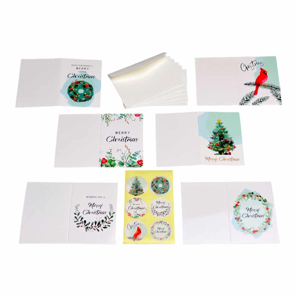Set 6 felicitări de Crăciun cu sticker și plic - alb 7.2x10.5cm